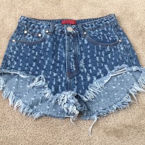 Polka Distressed Jean Shorts